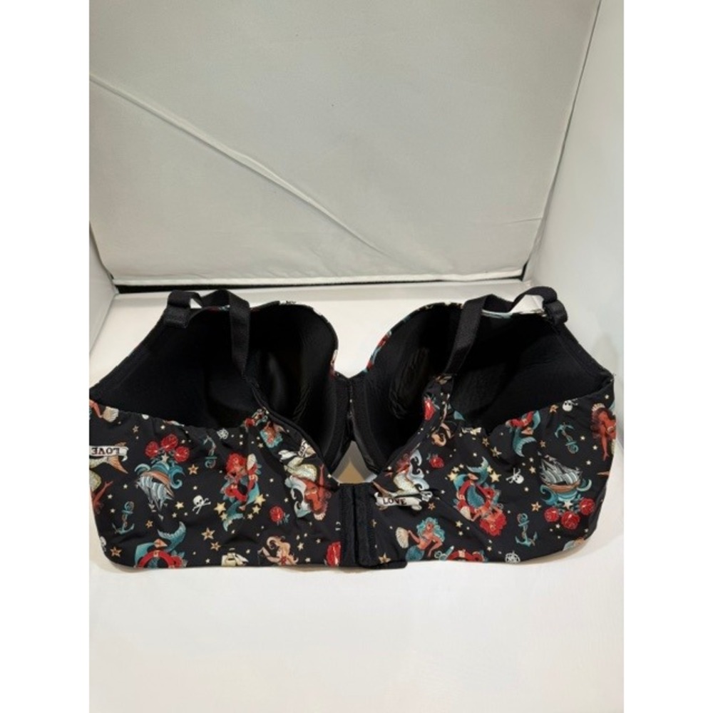 Torrid Curve 50DD Mermaid Tattoo Print Push Up Bra Black Nautical Rockabilly - Picture 2 of 4